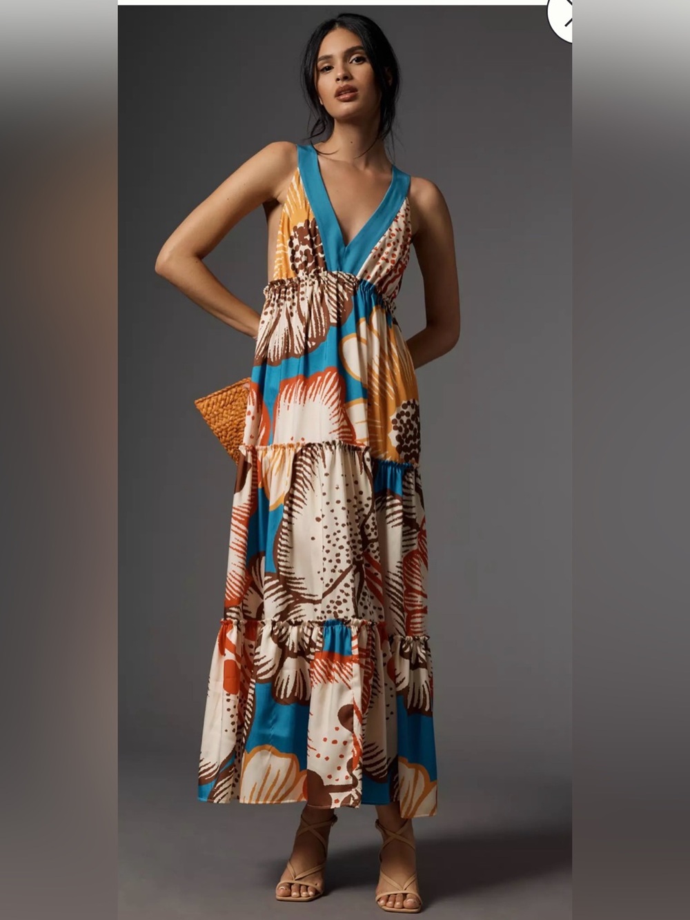 Anthropologie Le Superbe Descanso Beach Dress Maxi Sleeveless Blue Cream Floral